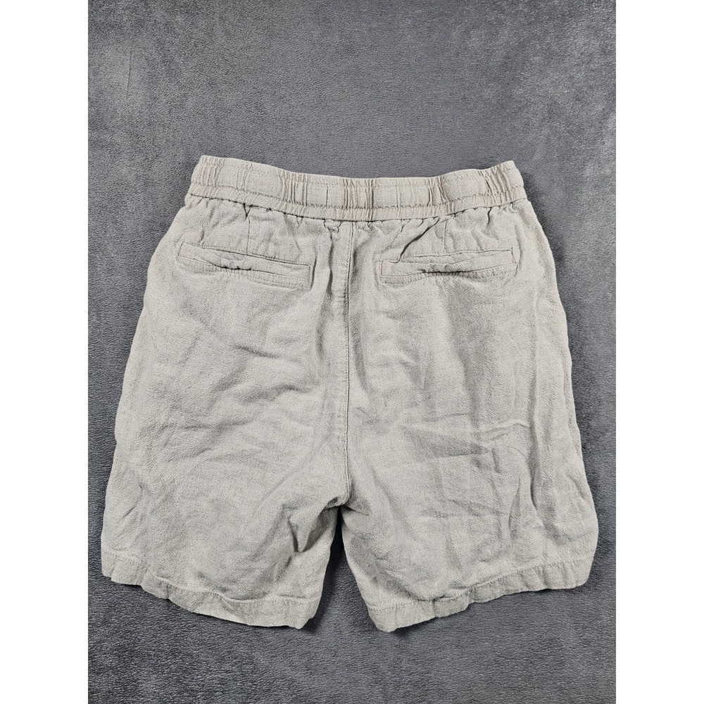 Zara Linen Blend Pull On Shorts Beige Elastic Waist Womens Medium Distressed - Picture 7 of 10